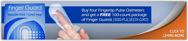 Buy four Fingertip Pulse Oximeters and get a FREE 100-count package of Finger Guards. (500-PULSEOX-GRD)